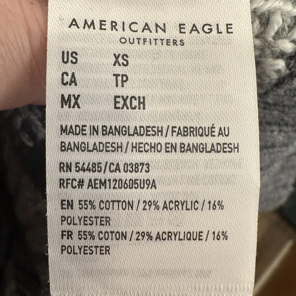 AMERICAN‎ EAGLE Softest Sweater Hoodie Men's XS Gray Nordic Snowflake Fair Isle